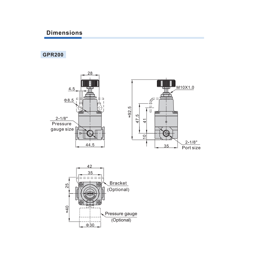 GPR20006LJNT AIRTAC X-SMALL PRECSION REGULATOR<BR>GPR200 SERIES 1/8" NPT 1-30 PSI